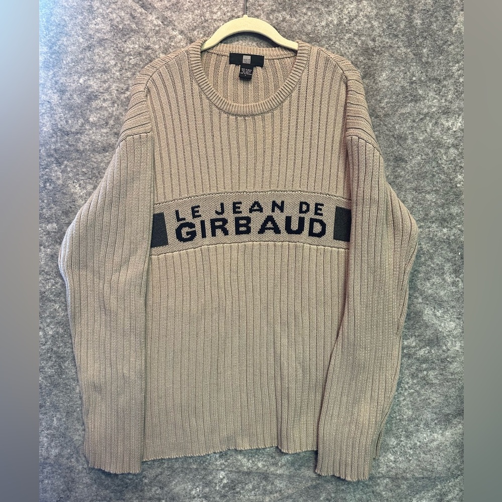 Vintage Marithe Francois Girbaud Sweater Mens Large Beige Ribbed Pullover Y2K